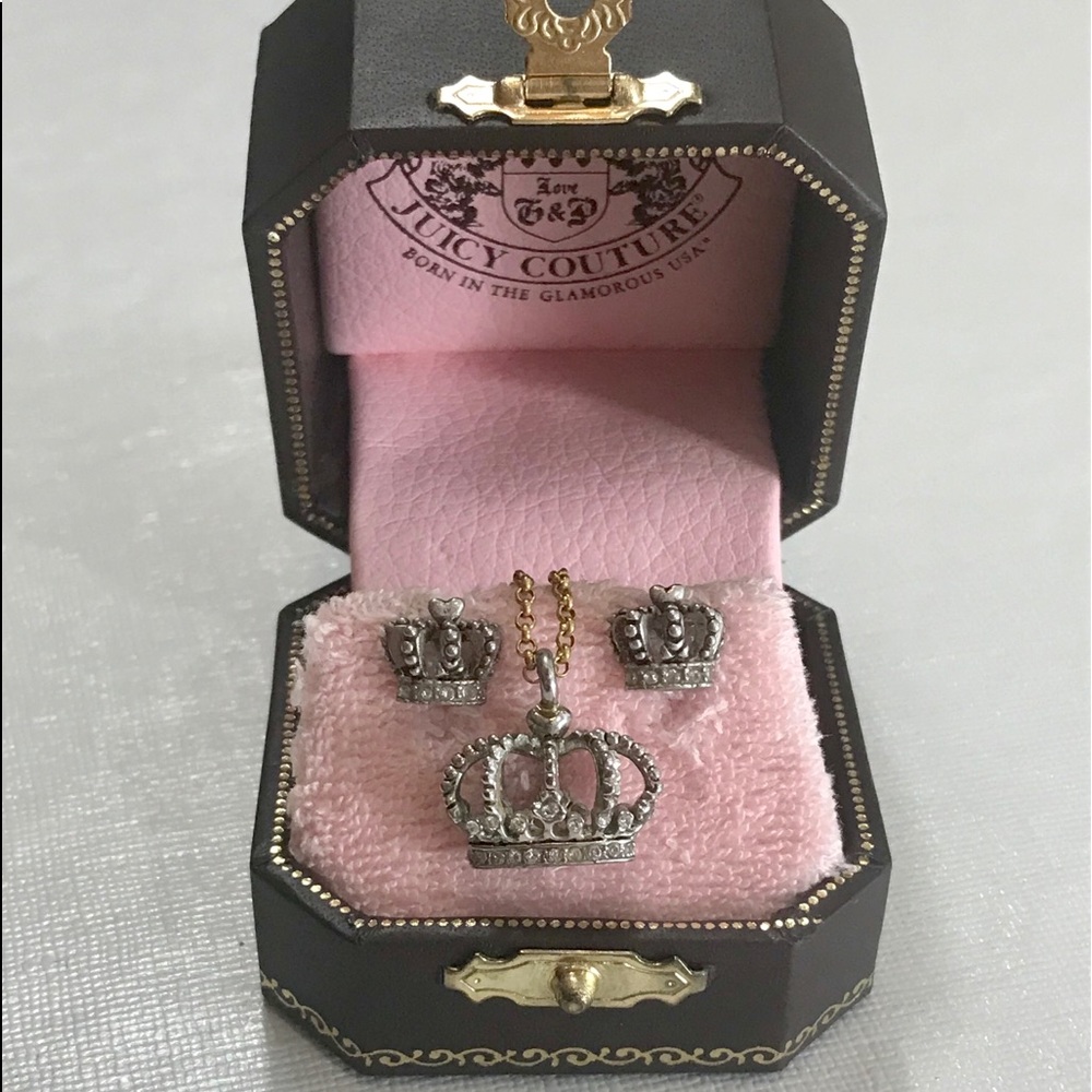Juicy Couture Pave Crown Set Necklace & Earrings
